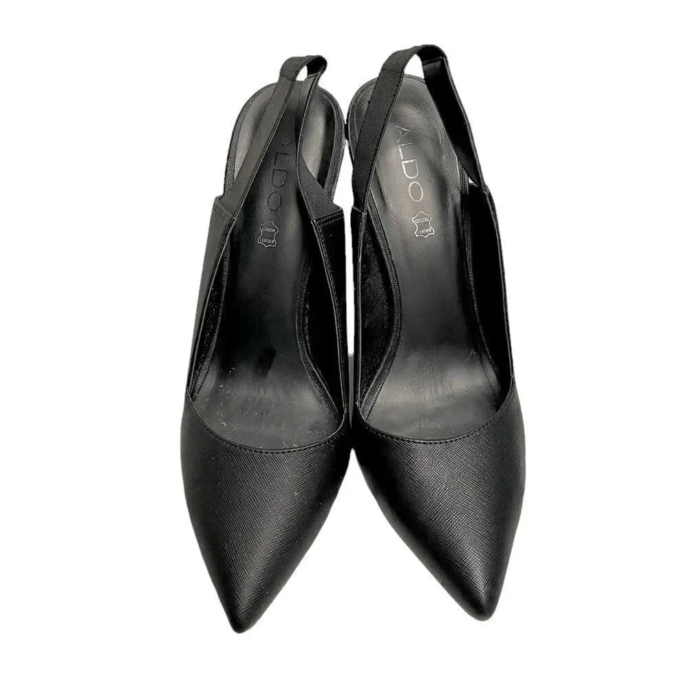 ALDO Black Leather Pointy Toe Slingback Pumps High Heels 9